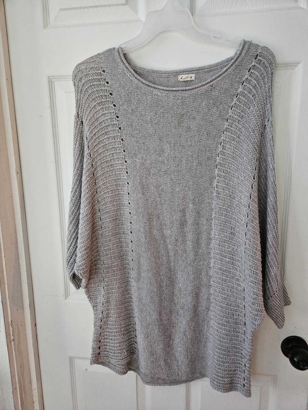 Love Riche Heather Gray Open-Stitch Scoop Neck Sweater